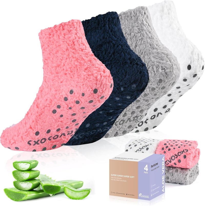 Fuzzy Grip Socks for Women Men,Thick Warm Slipper Cozy Fluffy Non Slip Ankle Hospital socks With Grips.